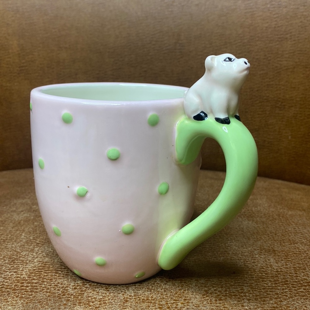 Global Design Connections pink/lime color Polka Dots pigs Coffee Mug 12oz
